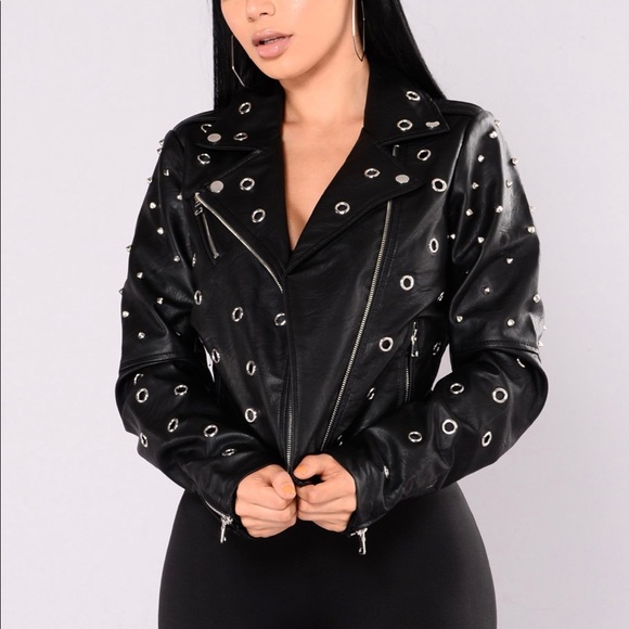 Fashion Nova · Studded Grommet Motorcycle Biker Jacket - Guinness Moto Jacket - Picture 4 of 13